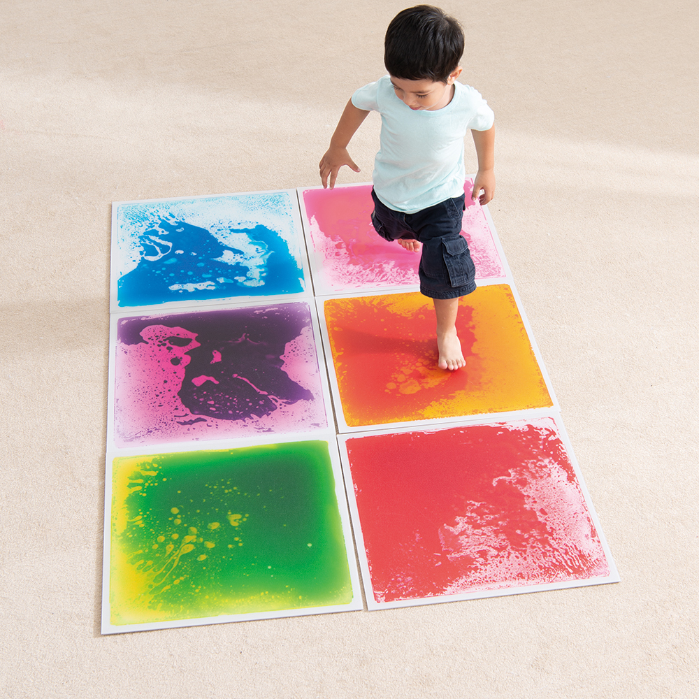 Puzzle Shape Liquid Floor Hexagon Square Round Sensory Liquid Tiles For Kids