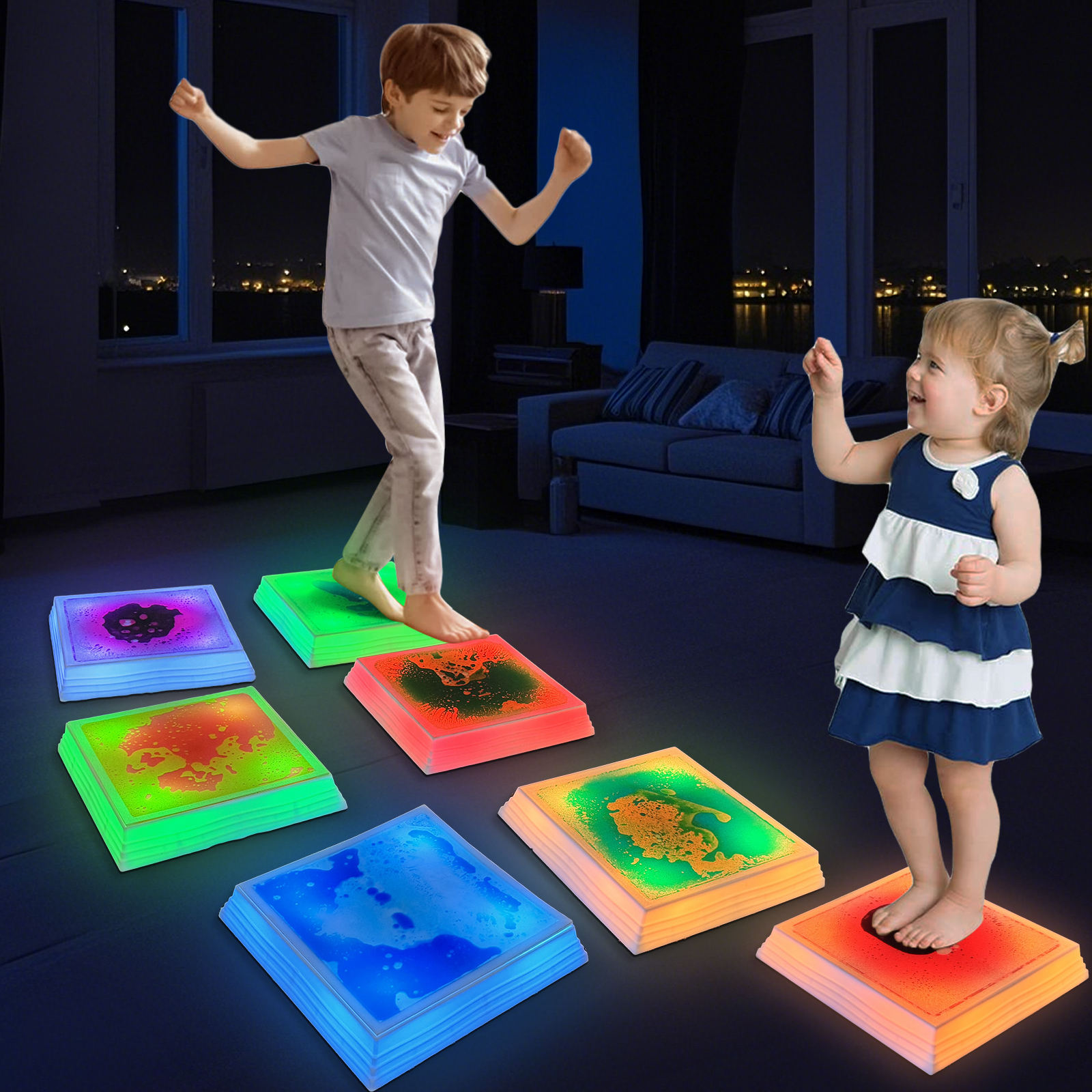 Light-up Balance Stepping Stones for Early Childhood Education Color Square Sensory Liquid Integration Toy LED Stepping Stones