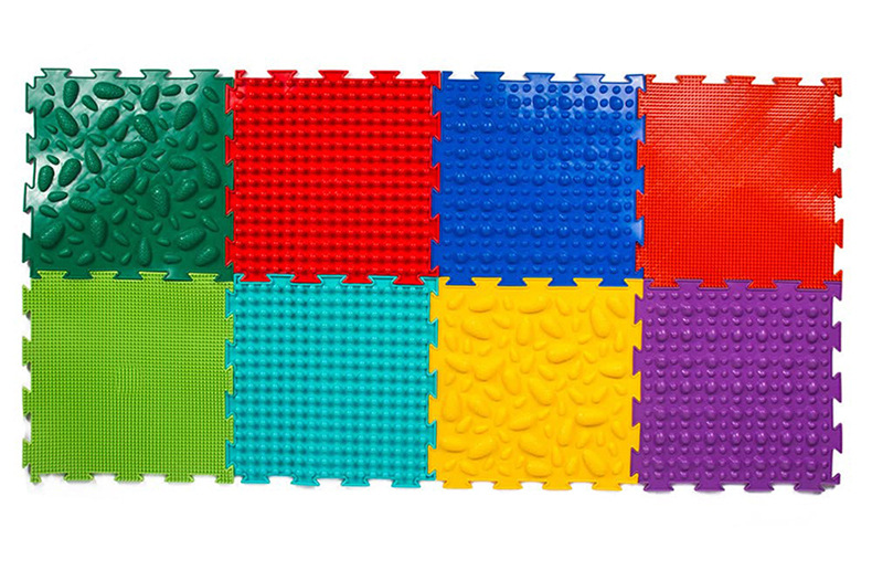 Silicone Children Sensory Play Puzzle Texture Mats, Set of 8pcs